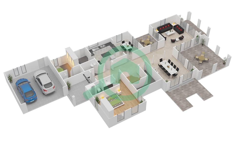 المخططات الطابقية لتصميم النموذج ZARAGOZA فیلا 4 غرف نوم - لايم تري فالي Ground Floor interactive3D