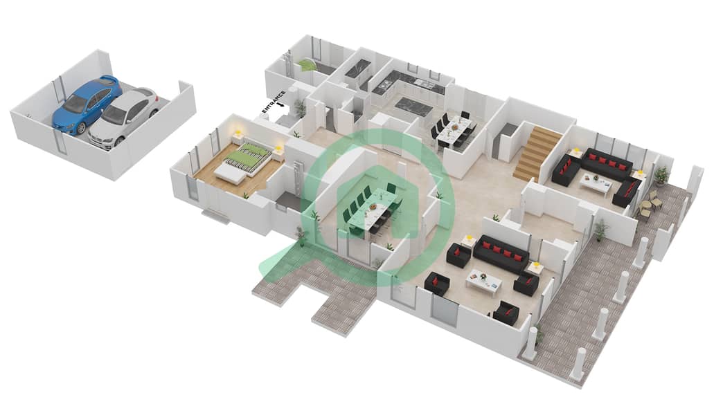 المخططات الطابقية لتصميم النموذج GIRONA فیلا 5 غرف نوم - لايم تري فالي Ground Floor interactive3D