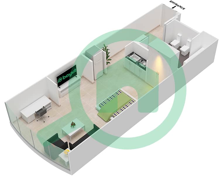 哈利法塔 - 单身公寓类型A 548 SQF戶型图 interactive3D