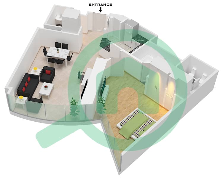 Burj Khalifa - 1 Bedroom Apartment Type C 988 SQF Floor plan interactive3D