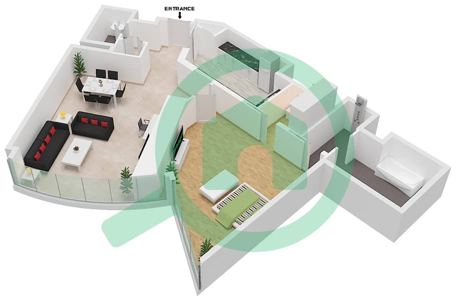 Burj Khalifa - 1 Bedroom Apartment Type D 1096 SQF Floor plan interactive3D