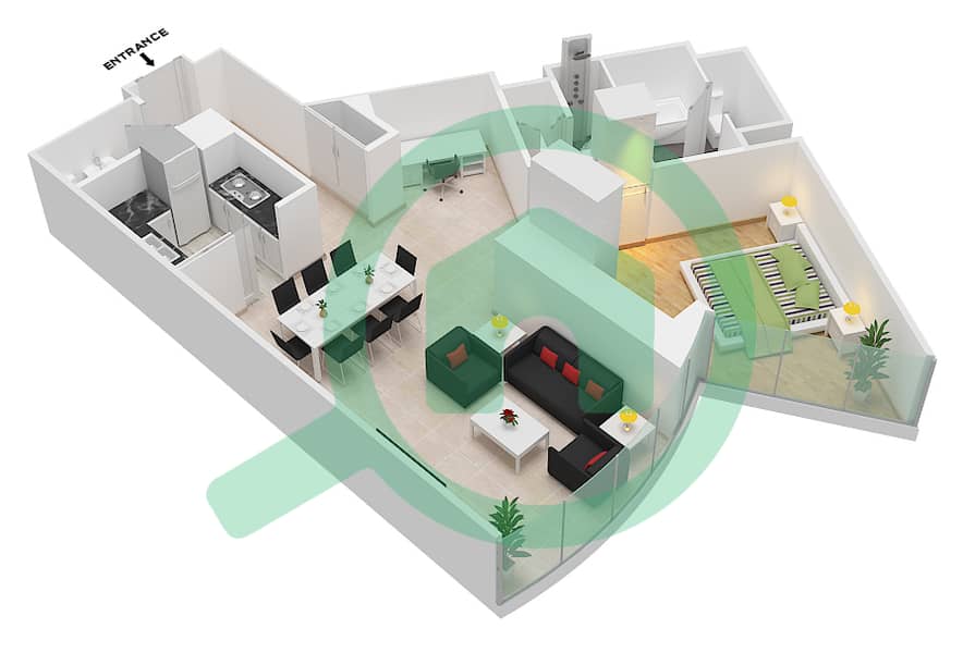 المخططات الطابقية لتصميم النموذج D 1103 SQF شقة 1 غرفة نوم - برج خليفة interactive3D