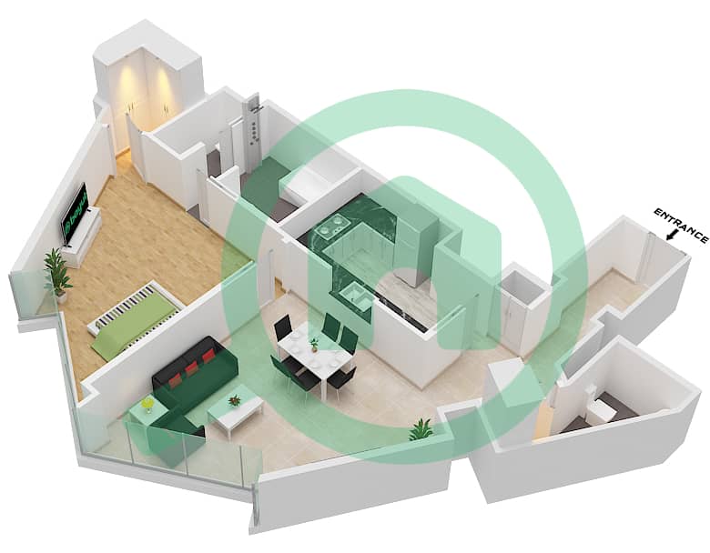 المخططات الطابقية لتصميم النموذج I 1148 SQF شقة 1 غرفة نوم - برج خليفة interactive3D