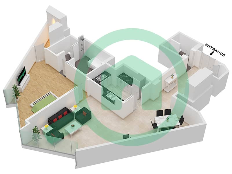 المخططات الطابقية لتصميم النموذج A 1253 SQF شقة 1 غرفة نوم - برج خليفة interactive3D