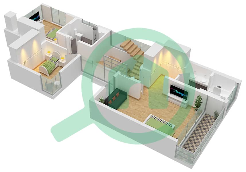 المخططات الطابقية لتصميم النموذج / الوحدة A / 3BR فيلا تجارية 3 غرف نوم - ذا إيكرز First Floor interactive3D