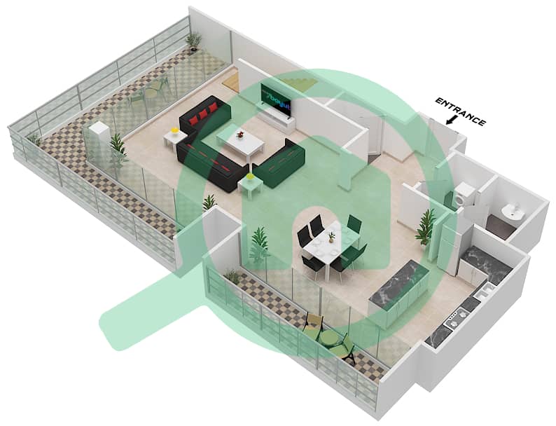 المخططات الطابقية لتصميم النموذج B بنتهاوس 1 غرفة نوم - تو تاورز برج B Lower Floor interactive3D