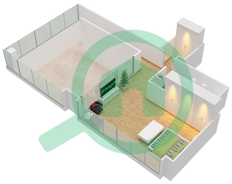 双子塔B座 - 1 卧室顶楼公寓类型B戶型图 Upper Floor interactive3D