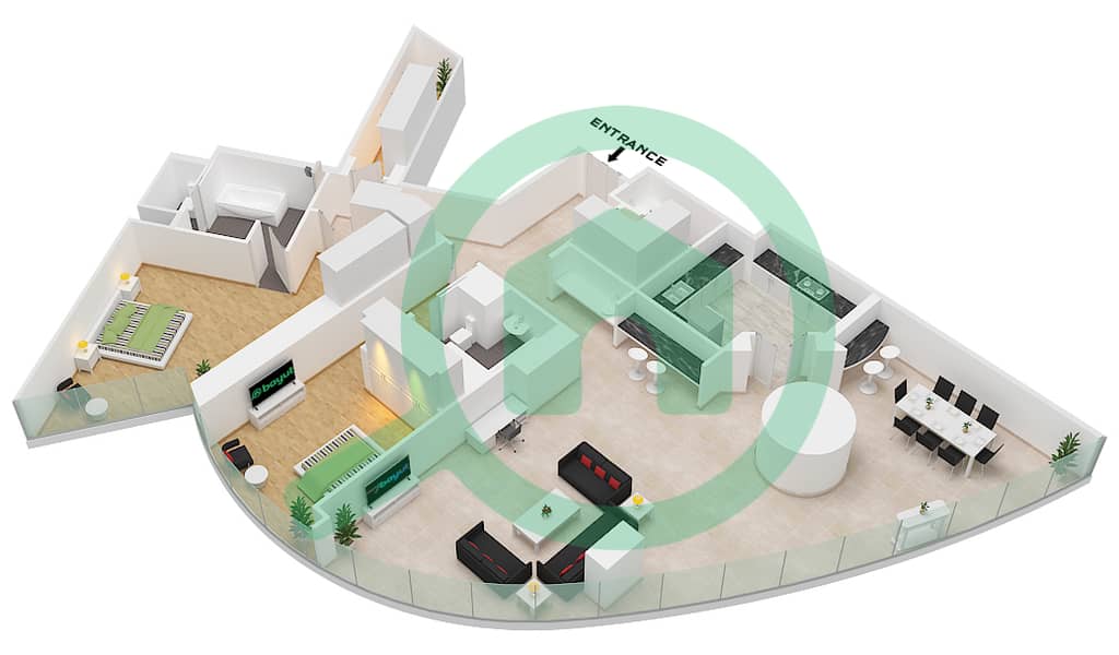 المخططات الطابقية لتصميم النموذج 43SI 2218 SQF شقة 2 غرفة نوم - برج خليفة interactive3D
