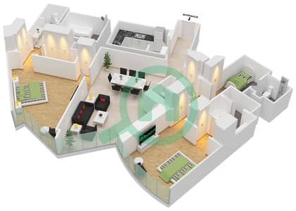 المخططات الطابقية لتصميم النموذج G 2056 SQF شقة 2 غرفة نوم - برج خليفة