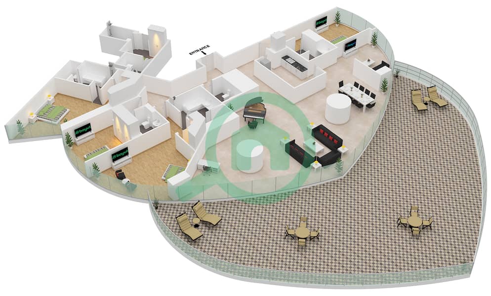 Burj Khalifa - 4 Bedroom Apartment Type D 3963 SQF Floor plan interactive3D