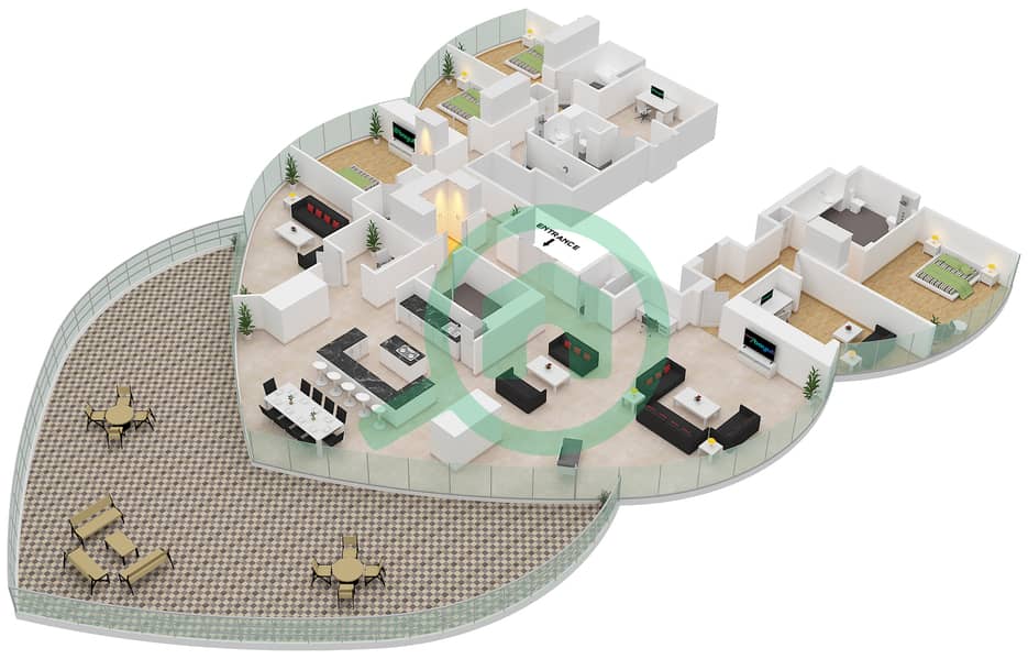 المخططات الطابقية لتصميم النموذج A 4228 SQF شقة 4 غرف نوم - برج خليفة interactive3D