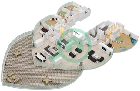 المخططات الطابقية لتصميم النموذج B 4983 SQF شقة 4 غرف نوم - برج خليفة