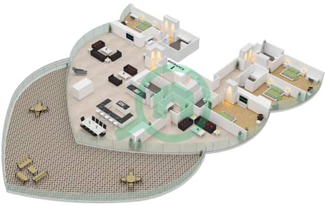 哈利法塔 - 4 卧室公寓类型B 4128 SQF戶型图