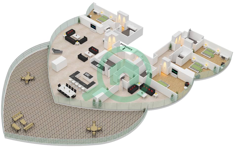 Burj Khalifa - 4 Bedroom Apartment Type B 4128 SQF Floor plan interactive3D