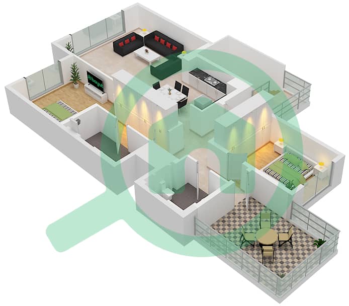 Urbana I - 2 Bedroom Townhouse Unit END UNIT FIRST FLOOR Floor plan First Floor interactive3D