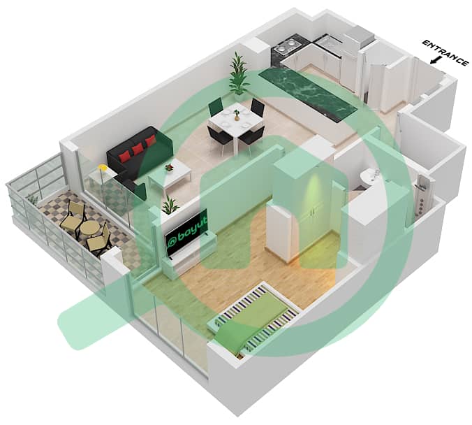 Крест Гранде - Апартамент 1 Спальня планировка Тип/мера C/UNIT 3/FLOOR 7-12 Type C Unit 3 Floor 7-12 interactive3D