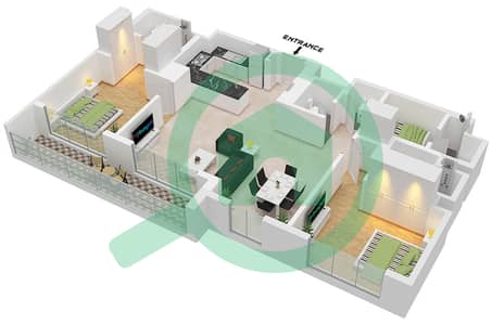 المخططات الطابقية لتصميم النموذج / الوحدة C/UNIT 2/FLOOR 7-12,13 شقة 2 غرفة نوم - كريست غراندي
