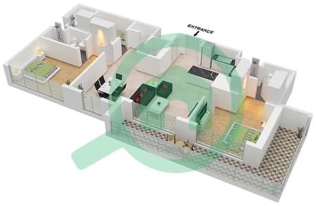 المخططات الطابقية لتصميم النموذج / الوحدة H/UNIT 3/FLOOR 14-35 شقة 2 غرفة نوم - كريست غراندي
