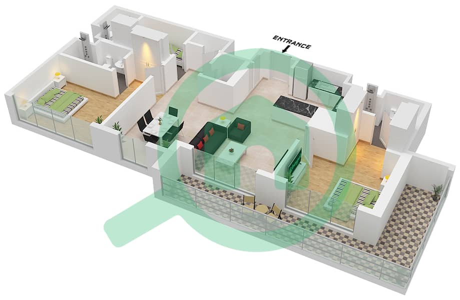 Crest Grande - 2 Bedroom Apartment Type/unit H/UNIT 3/FLOOR 14-35 Floor plan Type H Unit 3 Floor 14-35 interactive3D