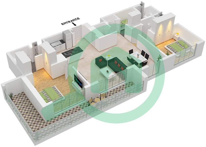 Крест Гранде - Апартамент 2 Cпальни планировка Тип/мера I/UNIT 2/FLOOR 14-35 Type I Unit 2 Floor 14-35 interactive3D