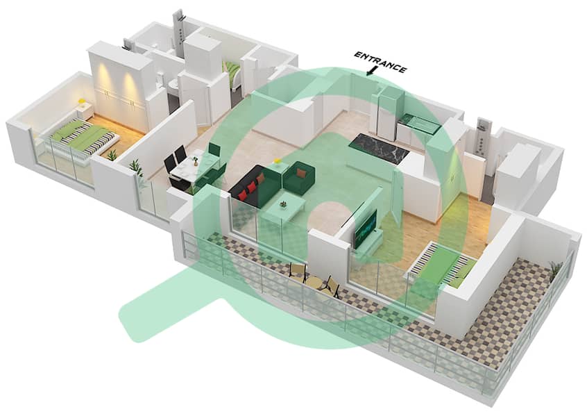 Крест Гранде - Апартамент 2 Cпальни планировка Тип/мера I/UNIT 7/FLOOR 14-35 Floor 14-35 interactive3D