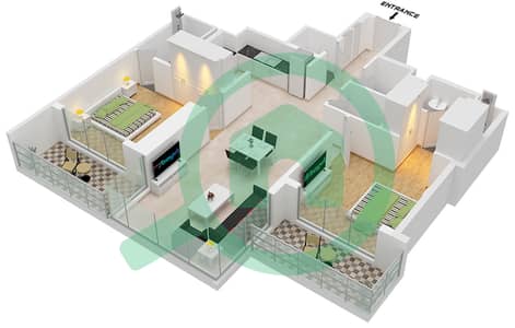 巅峰豪华公寓 - 2 卧室公寓类型／单位O/UNIT 4,9/FLOOR 7-12,13戶型图