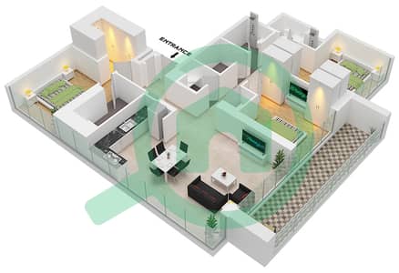 Downtown Views II Tower 1 - 3 Bedroom Apartment Unit 09 FLOOR 37-53 Floor plan