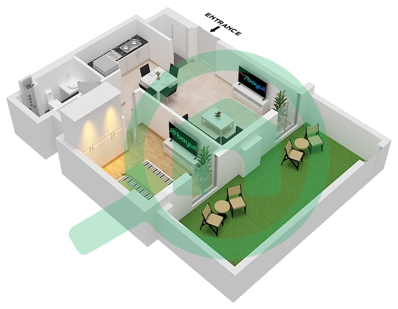 المخططات الطابقية لتصميم الوحدة 6 FLOOR 1 شقة 1 غرفة نوم - بايشور 3 Unit 6 Floor 1 interactive3D