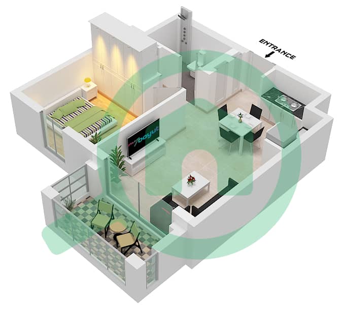 Bayshore 3 - 1 Bedroom Apartment Unit 1 FLOOR 9-11 Floor plan Unit 1 Floor 9-11 interactive3D