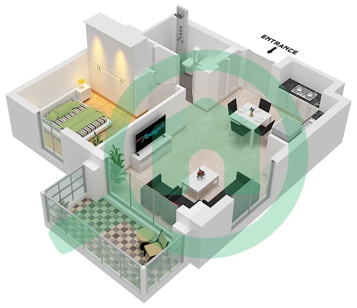 Bayshore 3 - 1 Bedroom Apartment Unit 2 FLOOR 9-11 Floor plan Unit 2 Floor 9-11 interactive3D
