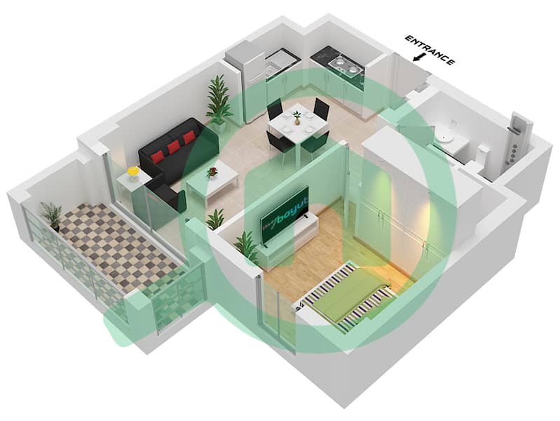 Bayshore 3 - 1 Bedroom Apartment Unit 5 FLOOR 9-11 Floor plan Unit 5 Floor 9-11 interactive3D