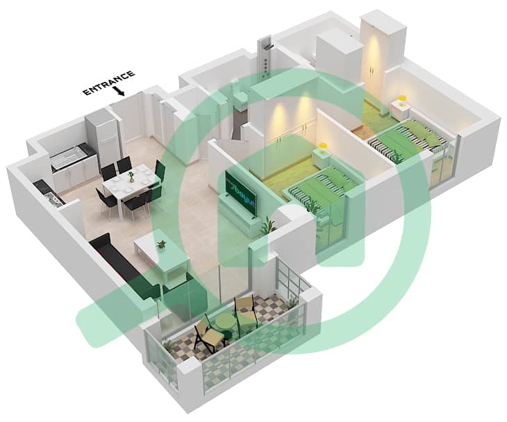 المخططات الطابقية لتصميم الوحدة 7 FLOOR 2-11 شقة 2 غرفة نوم - بايشور 3 Unit 7 Floor 2-11 interactive3D