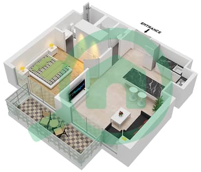 المخططات الطابقية لتصميم النموذج / الوحدة C / 6 FLOOR 2-18 شقة 1 غرفة نوم - سكن V1TER