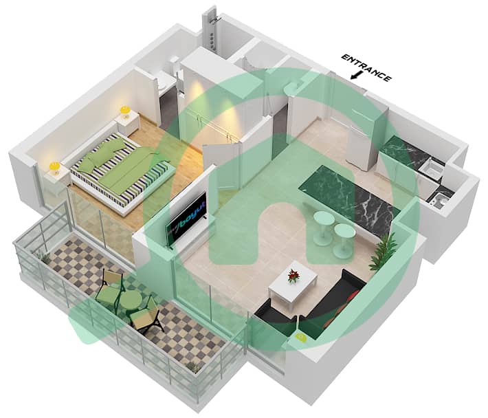 المخططات الطابقية لتصميم النموذج / الوحدة C / 6 FLOOR 2-18 شقة 1 غرفة نوم - سكن V1TER Type C Unit 6 Floor 2-18 interactive3D