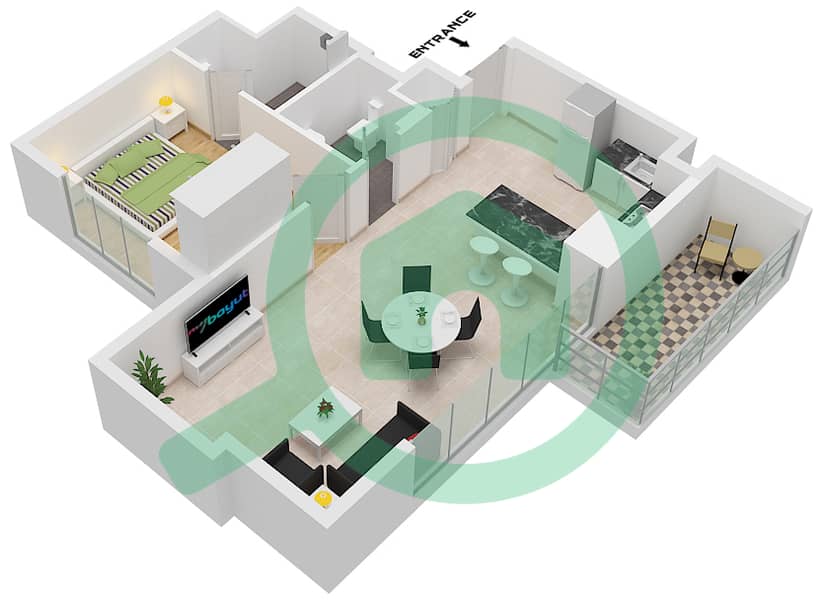 V1TER Residence - 1 Bedroom Apartment Type/unit D / 7 FLOOR 2-18 Floor plan Type D Unit 7 Floor 2-18 interactive3D