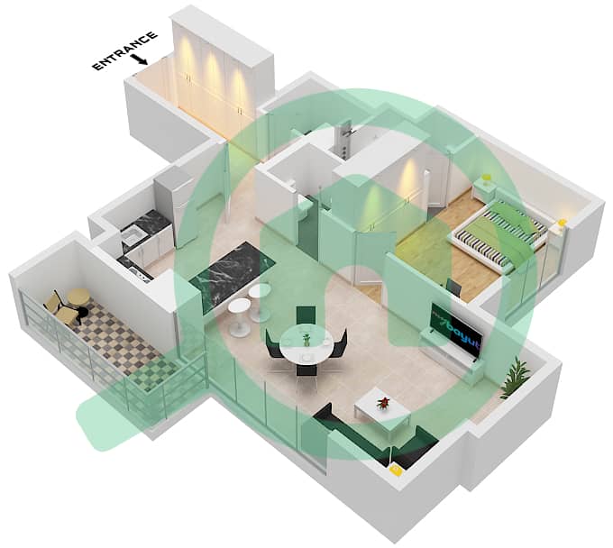 V1TER Residence - 1 Bedroom Apartment Type/unit F / 4 FLOOR 19-20 Floor plan Type F Unit 4 Floor 19-20 interactive3D