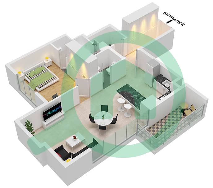 المخططات الطابقية لتصميم النموذج / الوحدة H / 6 FLOOR 19-20 شقة 1 غرفة نوم - سكن V1TER Type H Unit 6 Floor 19-20 interactive3D