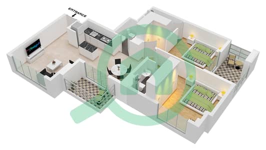المخططات الطابقية لتصميم النموذج / الوحدة C / 1 FLOOR 19-20 شقة 2 غرفة نوم - سكن V1TER