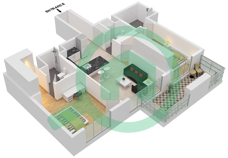 V1TER Residence - 2 Bedroom Apartment Type/unit F / 7 FLOOR 19-20 Floor plan Type F Unit 7 Floor 19-20 interactive3D