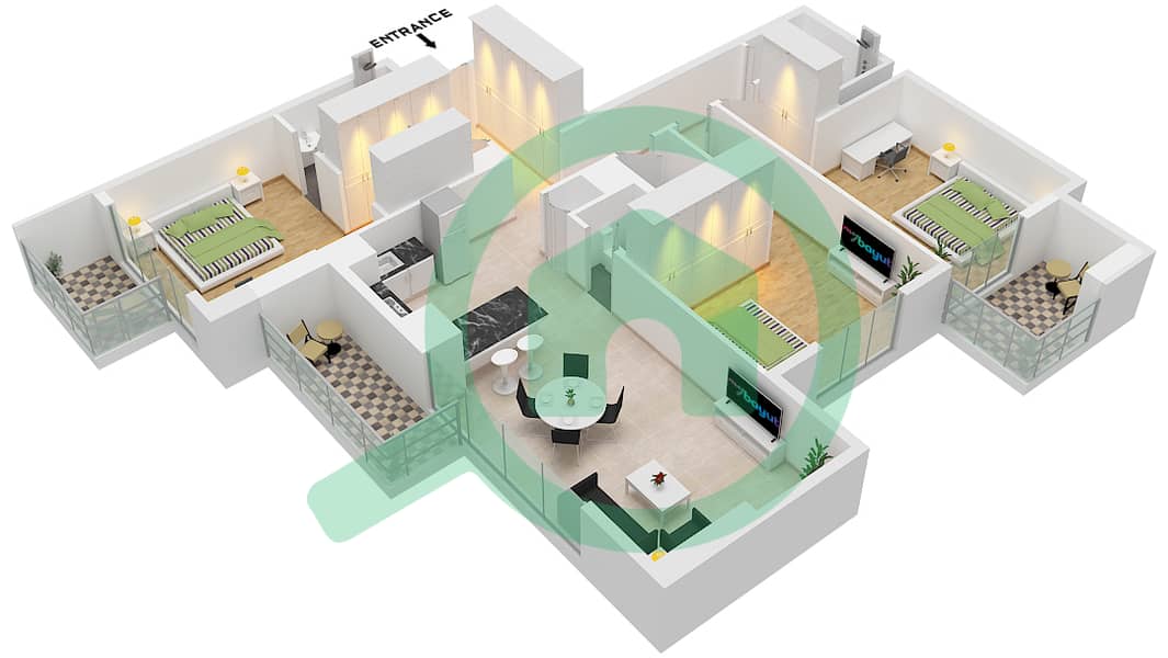 V1TER Residence - 3 Bedroom Apartment Type/unit C / 4 FLOOR 21-22 Floor plan Type C Unit 4 Floor 21-22 interactive3D