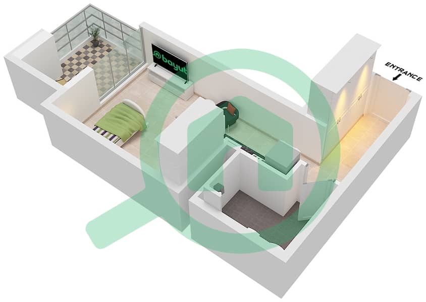المخططات الطابقية لتصميم النموذج / الوحدة A / 4 FLOOR 2-18 شقة استوديو - سكن V1TER Type A Unit 4 Floor 2-18 interactive3D