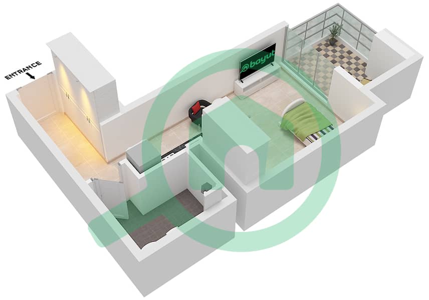 المخططات الطابقية لتصميم النموذج / الوحدة B / 8 FLOOR 2-18 شقة استوديو - سكن V1TER Type B Unit 8 Floor 2-18 interactive3D