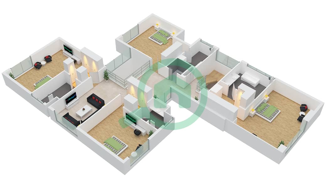 المخططات الطابقية لتصميم النموذج A2 فيلا تجارية 5 غرف نوم - سعديات لاغونز First Floor interactive3D