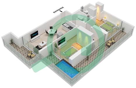 المخططات الطابقية لتصميم الوحدة 5-7 FLOOR 2-18,20-25 شقة 2 غرفة نوم - إليتز 2 من دانوب برج 2