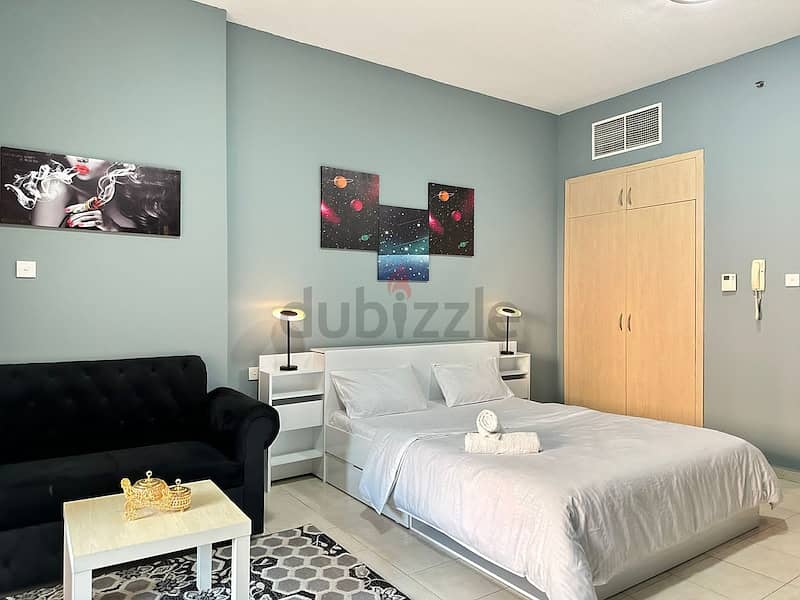 5500 AED PAY MONTHLY || Fully Furnished Studio With Big Balcony || NEAR METRO STATION