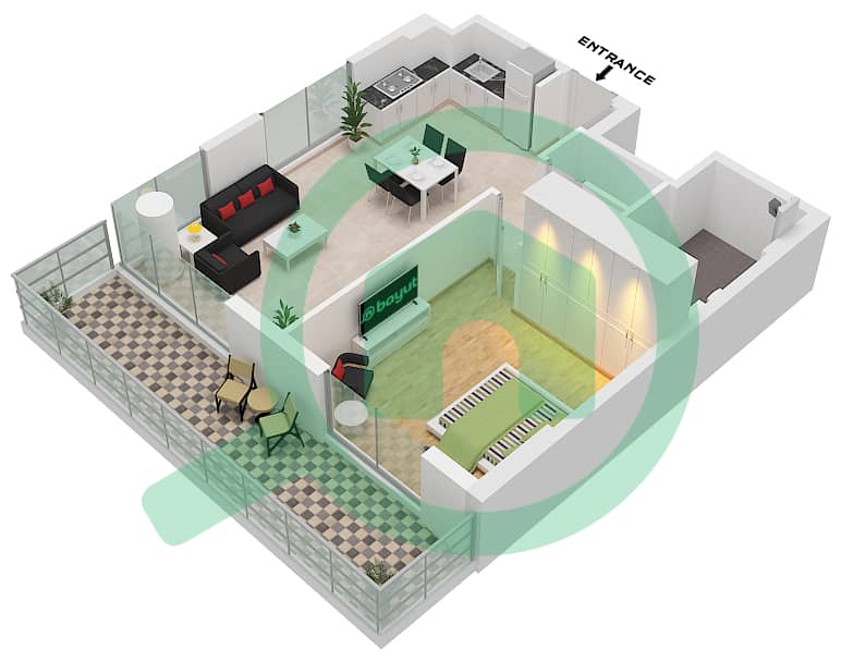 Laurel - 1 Bedroom Apartment Type/unit A1 / UNIT 6,11 Floor plan Type A.1 /  Unit 6,11 Floor 1 interactive3D