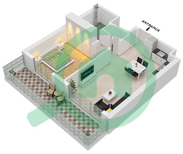 劳雷尔综合大楼 - 1 卧室公寓类型／单位A2,A3,A4 / UNIT 7-10戶型图 Type A.2,A.3,A.4 / Unit 7-10 Floor 1 interactive3D