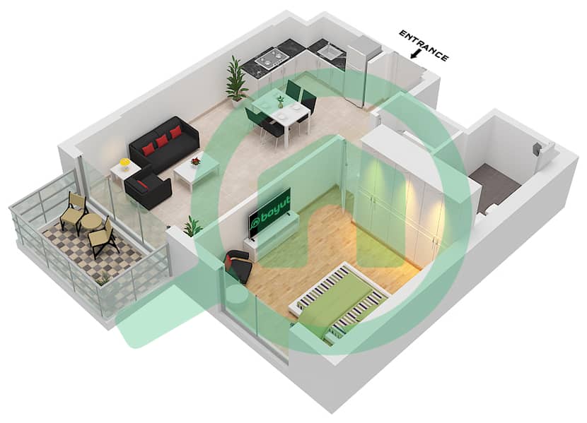 المخططات الطابقية لتصميم النموذج / الوحدة A6,A7,A8 / UNIT 6-10 شقة 1 غرفة نوم - لوريل Type A.6,A.7,A.8 / 
Unit 6 Floor 7-11
Unit 7,8 Floor 2-11
Unit 9 Floor 2-10
Unit 10 Floor 2-6 interactive3D