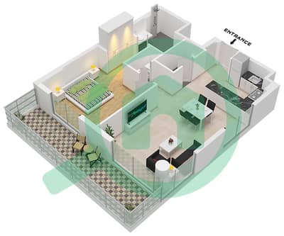 المخططات الطابقية لتصميم النموذج / الوحدة B1 / UNIT 5 شقة 1 غرفة نوم - لوريل