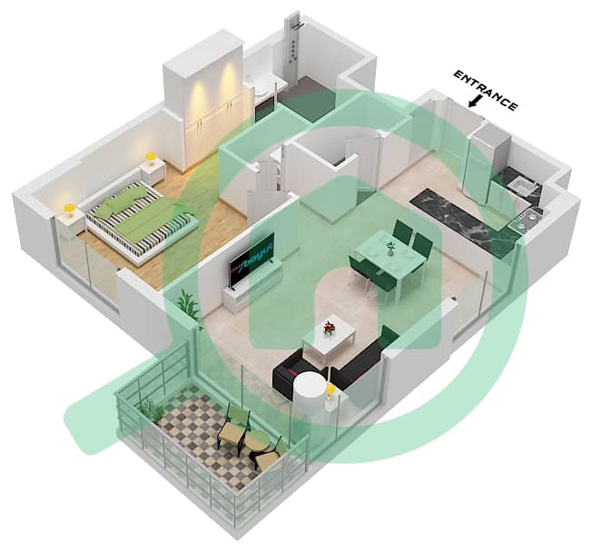 المخططات الطابقية لتصميم النموذج / الوحدة B4 / UNIT 4-5 شقة 1 غرفة نوم - لوريل Type B.4 / 
Unit 4 Floor 7-11
Unit 5 Floor 2-6 interactive3D